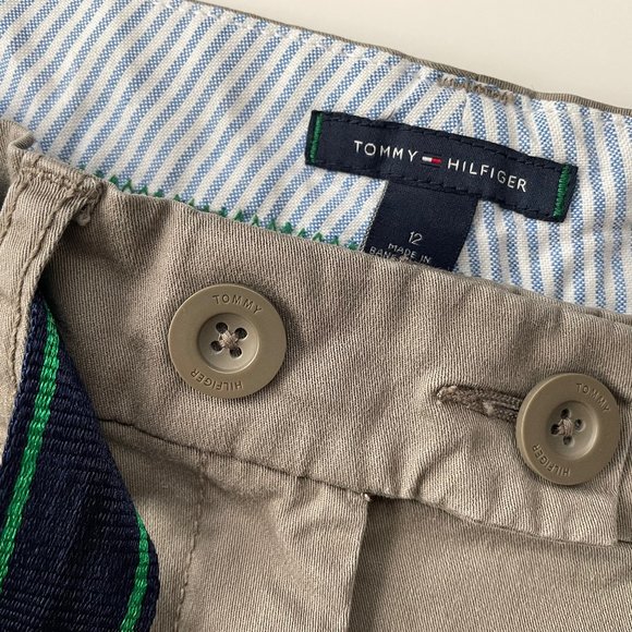 Tommy Hilfiger 2 Lot Ladies 12 Cropped Straight Leg Pant w Belt Blue Tan Bundle - Picture 16 of 16